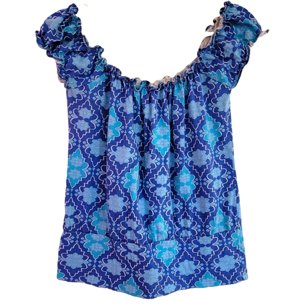 Max Rave Women's Small Blue Colorful Loose Top